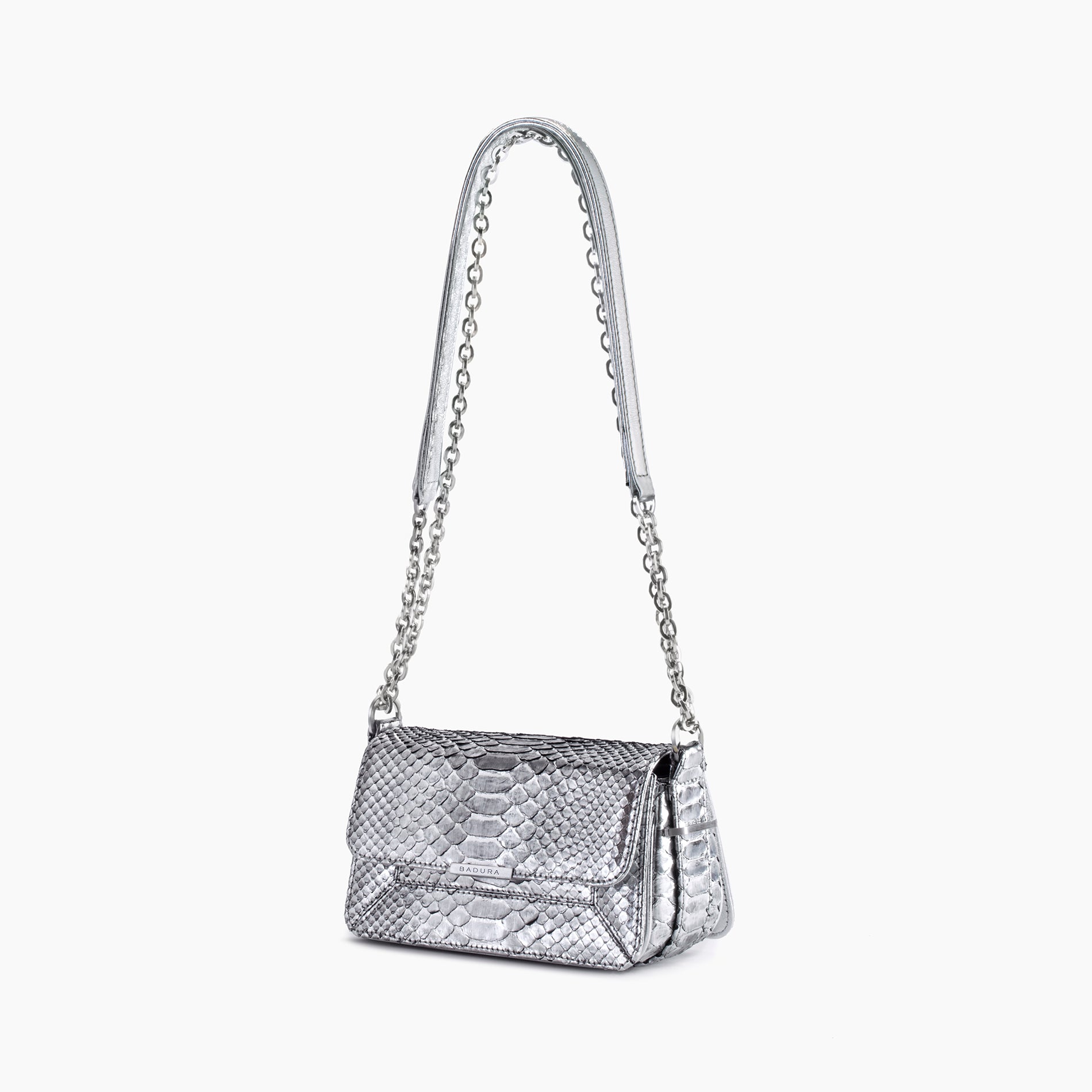 Silver Python Handbgs Candy Mini Bag with Chain - Silver Laminated Python – badura