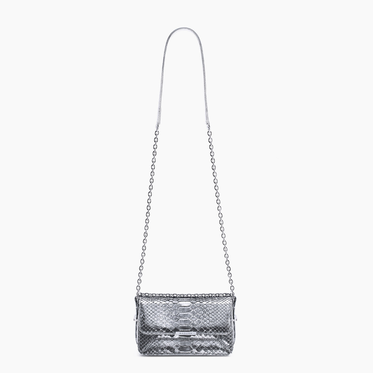 Silver Python Handbgs Candy Mini Bag with Chain - Silver Laminated Python – badura